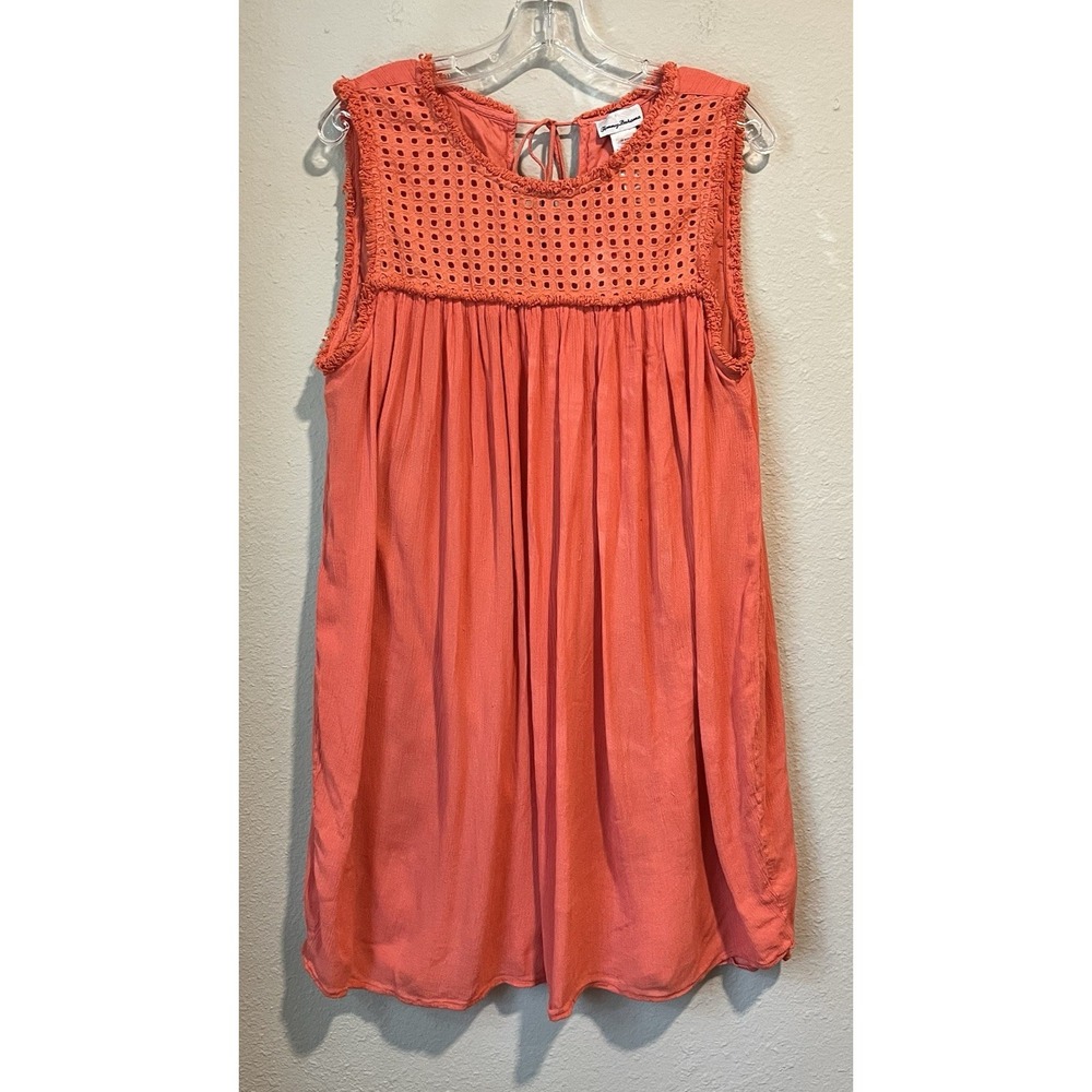 Tommy Bahama Womens Dress Size XL Sleeveless Summery Eyelet Tassels Coral Beachy